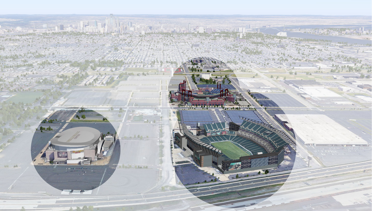 Aerial view of Bears and Eagles Riverfront Stadium located in